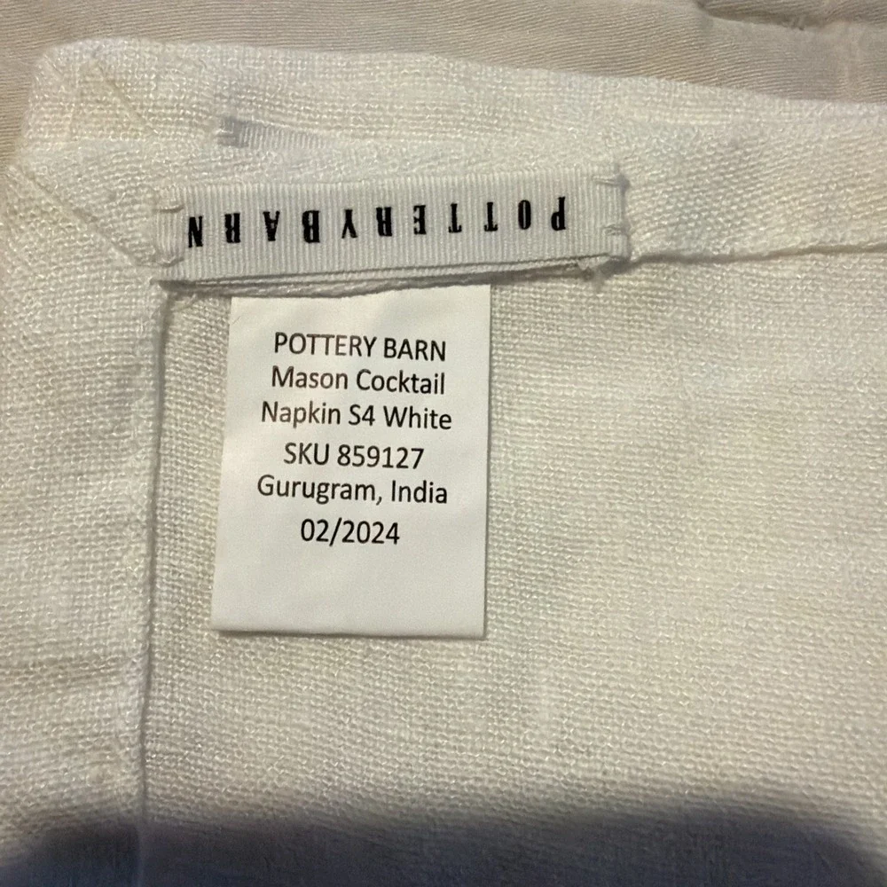 Pottery Barn Mason SET OF 4 Cocktail Napkins WHITE  6